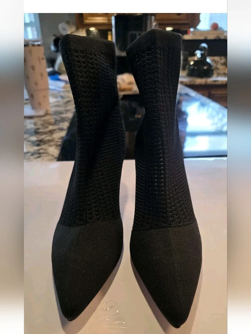Catherine Malandrino Dnonito Black Pointed Toe Knit High Heel Booties Boots 8